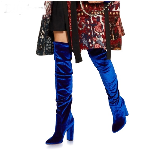 royal blue velvet boots